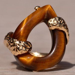 Goldmaster Signed Tigers Eye Ring in Yellow Gold